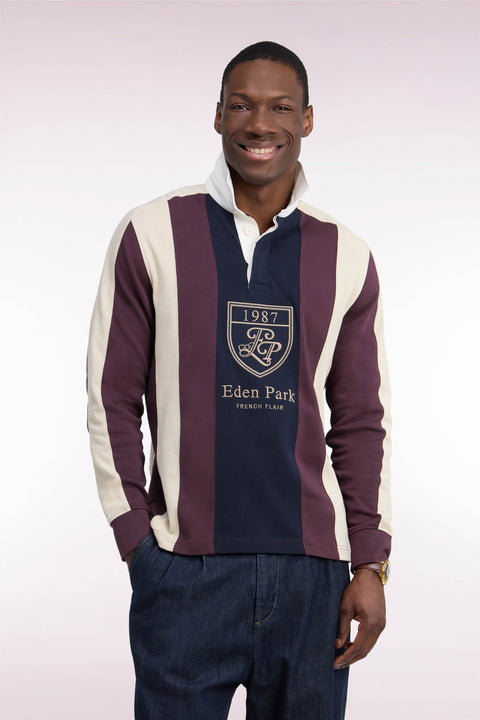 Long-sleeved straight-cut burgundy striped cotton jersey - Image 3