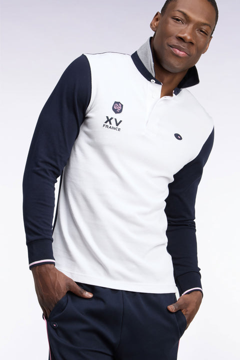 Long-sleeved jersey in navy and white cotton jersey XV de France - Image 1