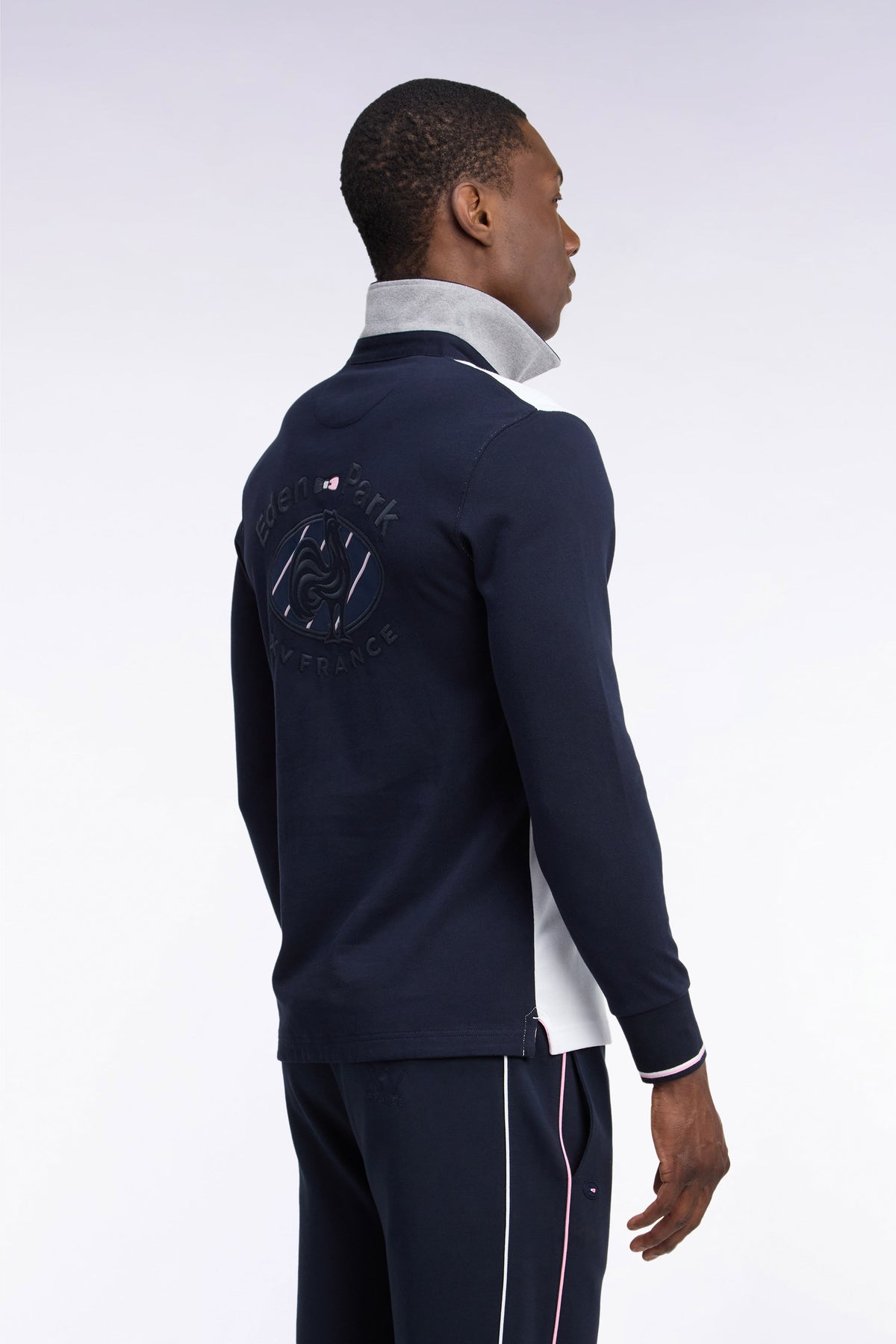 Long-sleeved jersey in navy and white cotton jersey XV de France