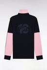 Long-sleeved jersey in navy and pink cotton jersey