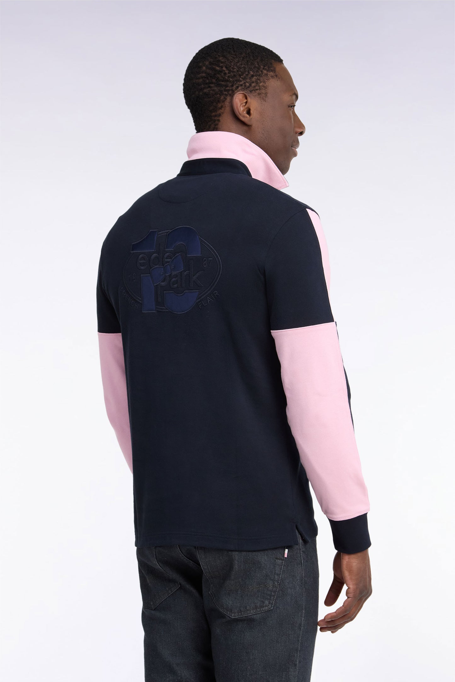Maillot manches longues en jersey de coton marine et rose