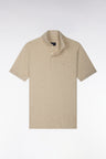 Short-sleeved polo shirt in beige stretch cotton, slim fit