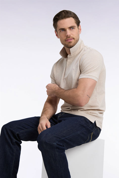 Polo manches courtes en coton stretch beige coupe ajustée - Image 1