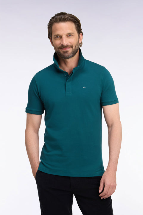 Polo manches courtes en coton stretch vert coupe ajustée - Image 3