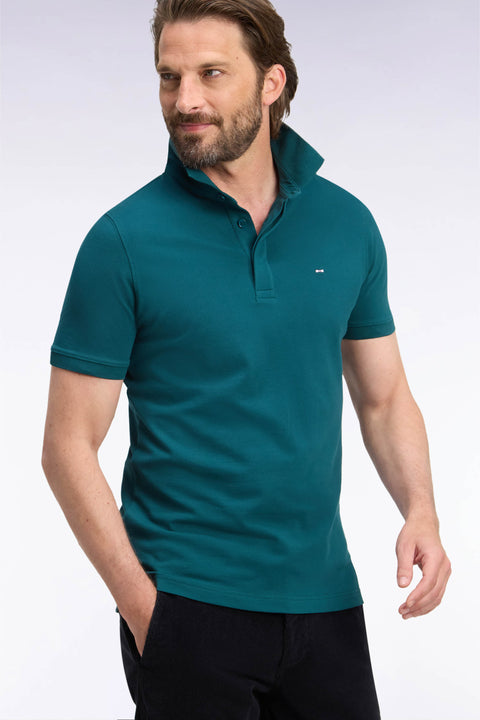 Polo manches courtes en coton stretch vert coupe ajustée - Image 1