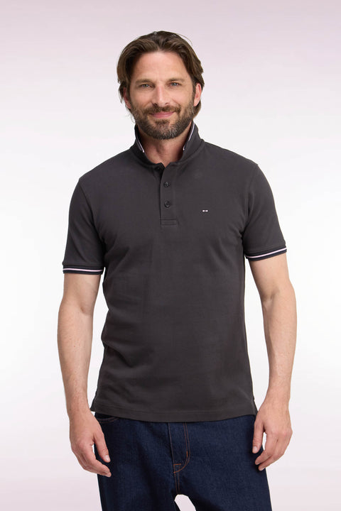 Short-sleeved polo shirt in brown cotton pique straight cut - Image 3