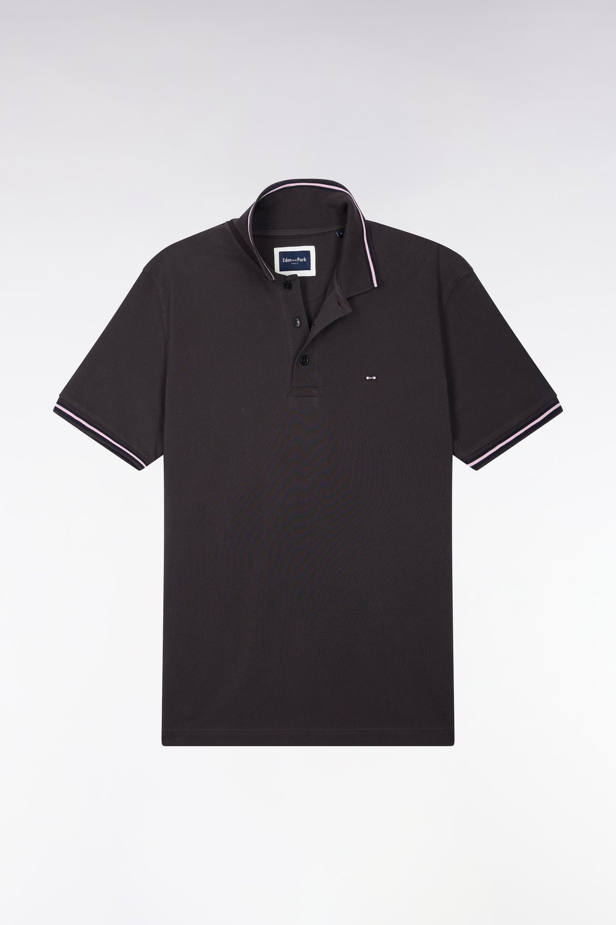 Polo manches courtes en piqué coton marron coupe droite