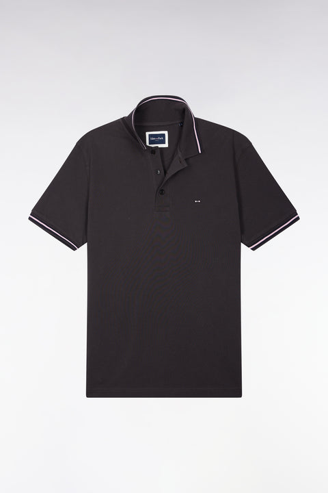 Short-sleeved polo shirt in brown cotton pique straight cut - Image 2