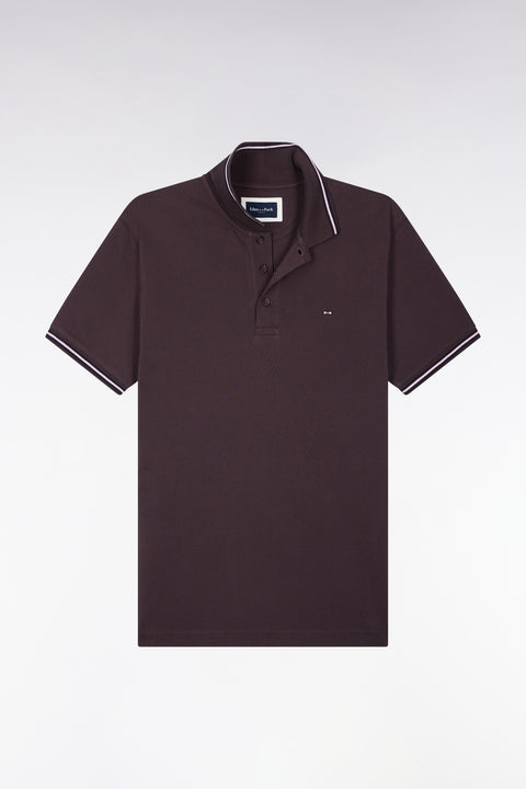 Short-sleeved polo shirt in brown cotton pique straight cut - Image 2