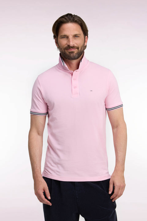 Short-sleeved straight-cut pink cotton pique polo shirt - Image 3