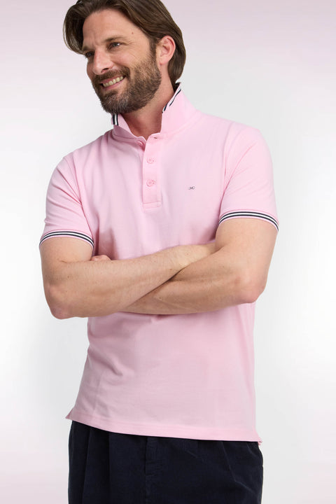 Short-sleeved straight-cut pink cotton pique polo shirt - Image 1