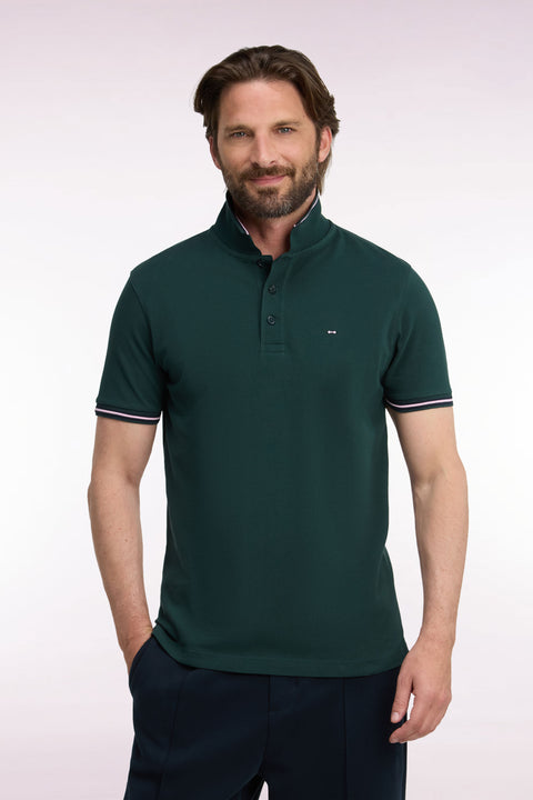 Polo manches courtes en piqué coton vert foncé coupe droite - Image 3