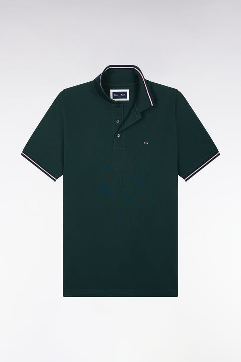 Polo manches courtes en piqué coton vert foncé coupe droite - Image 2