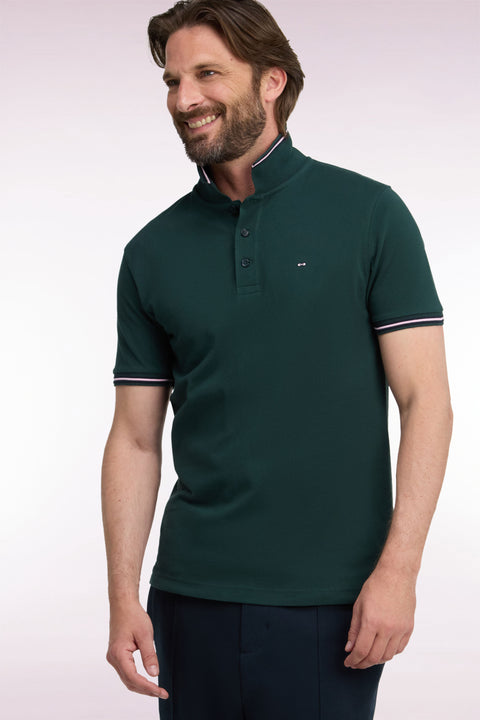 Polo manches courtes en piqué coton vert foncé coupe droite - Image 1