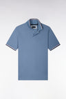 Short-sleeved straight-cut blue cotton pique polo shirt