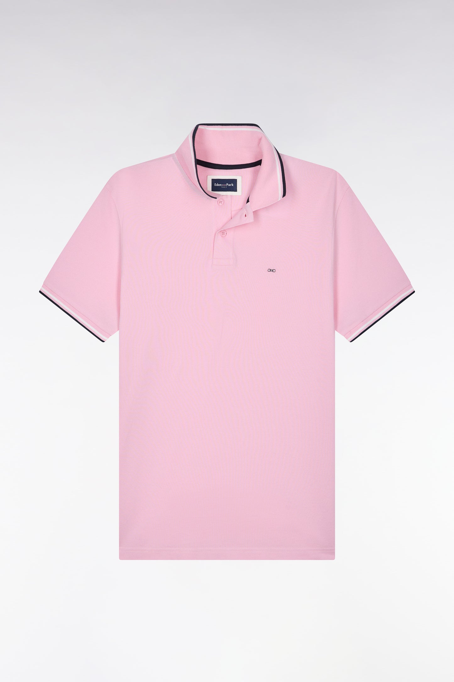 Polo manches courtes en piqué coton rose coupe droite