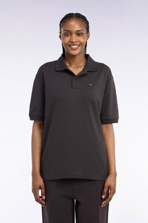 Polo unisexe manches courtes en coton interlock marron - Image 3