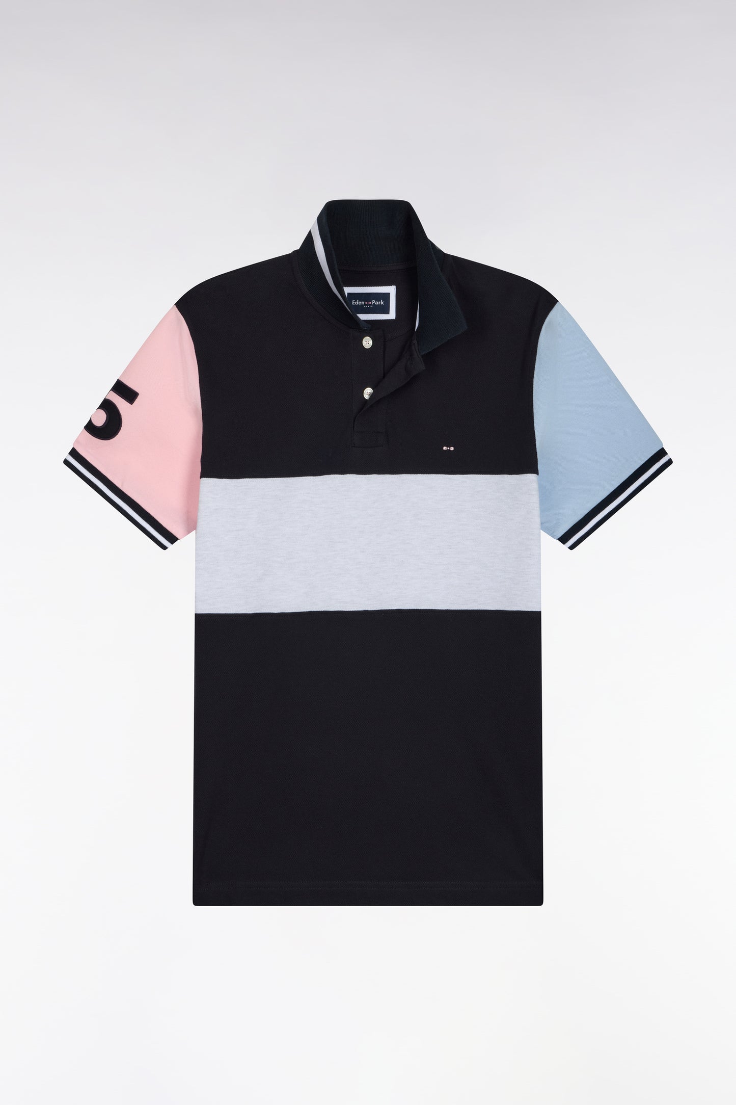 Polo manches courtes en piqué coton marine à découpe coupe droite