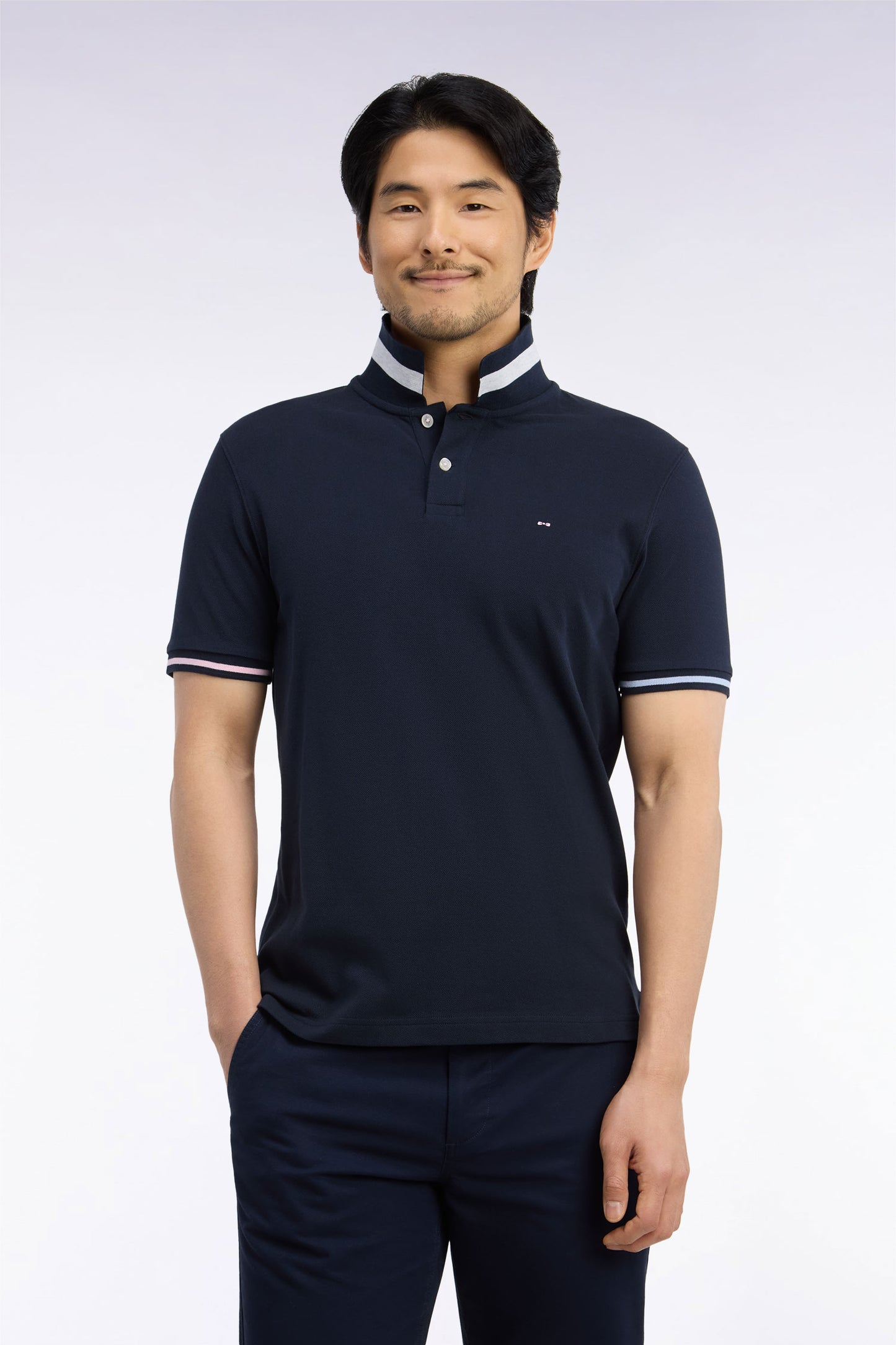 Polo manches courtes en coton marine coupe droite