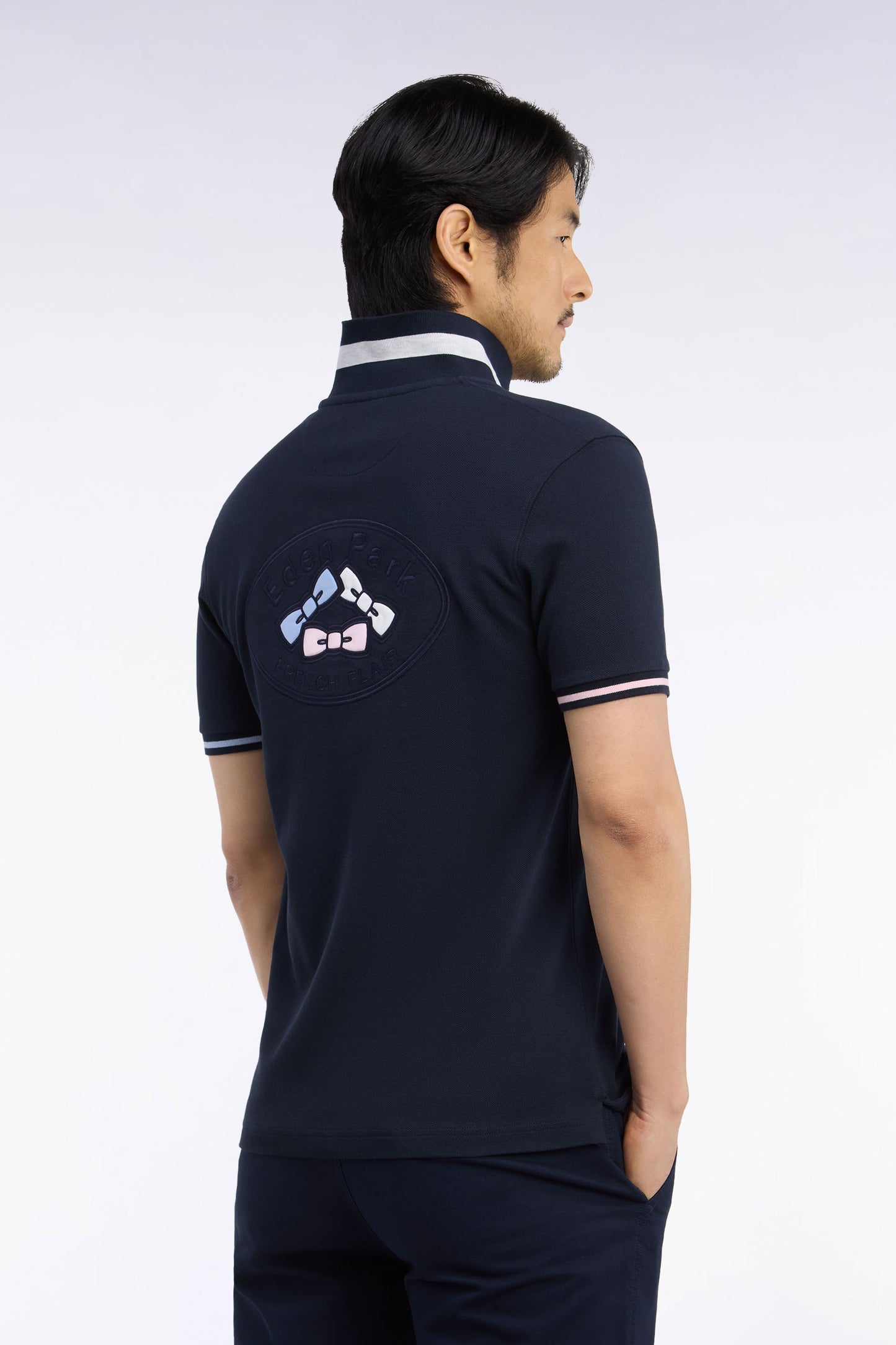 Polo manches courtes en coton marine coupe droite