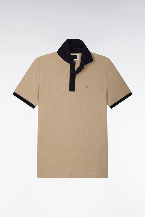 Polo manches courtes en coton beige et marine coupe droite - Image 2