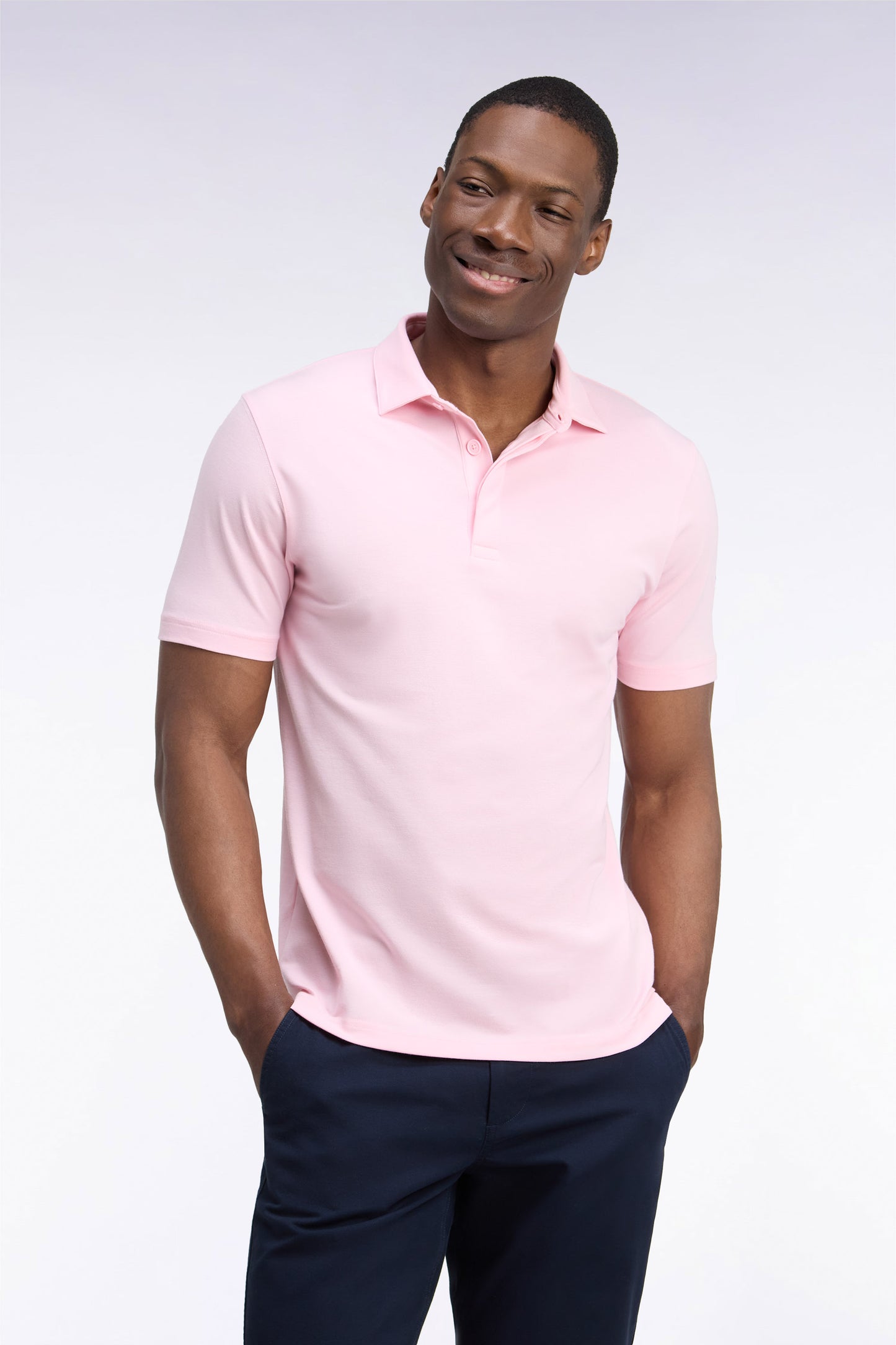 Polo golf manches courtes rose coupe droite