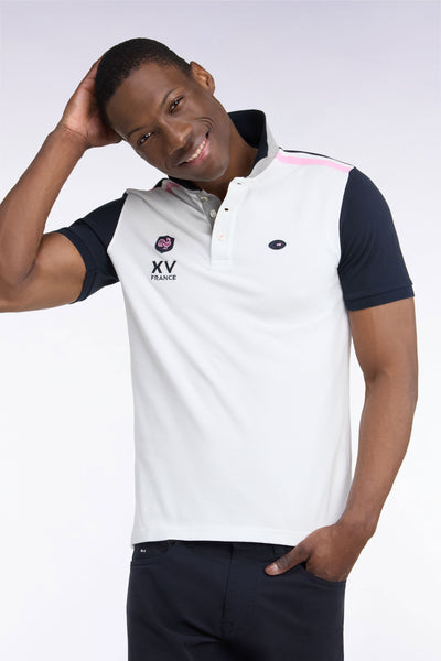 White XV de France short-sleeved polo shirt, straight cut