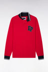 Long-sleeved straight-cut red combed cotton pique polo shirt