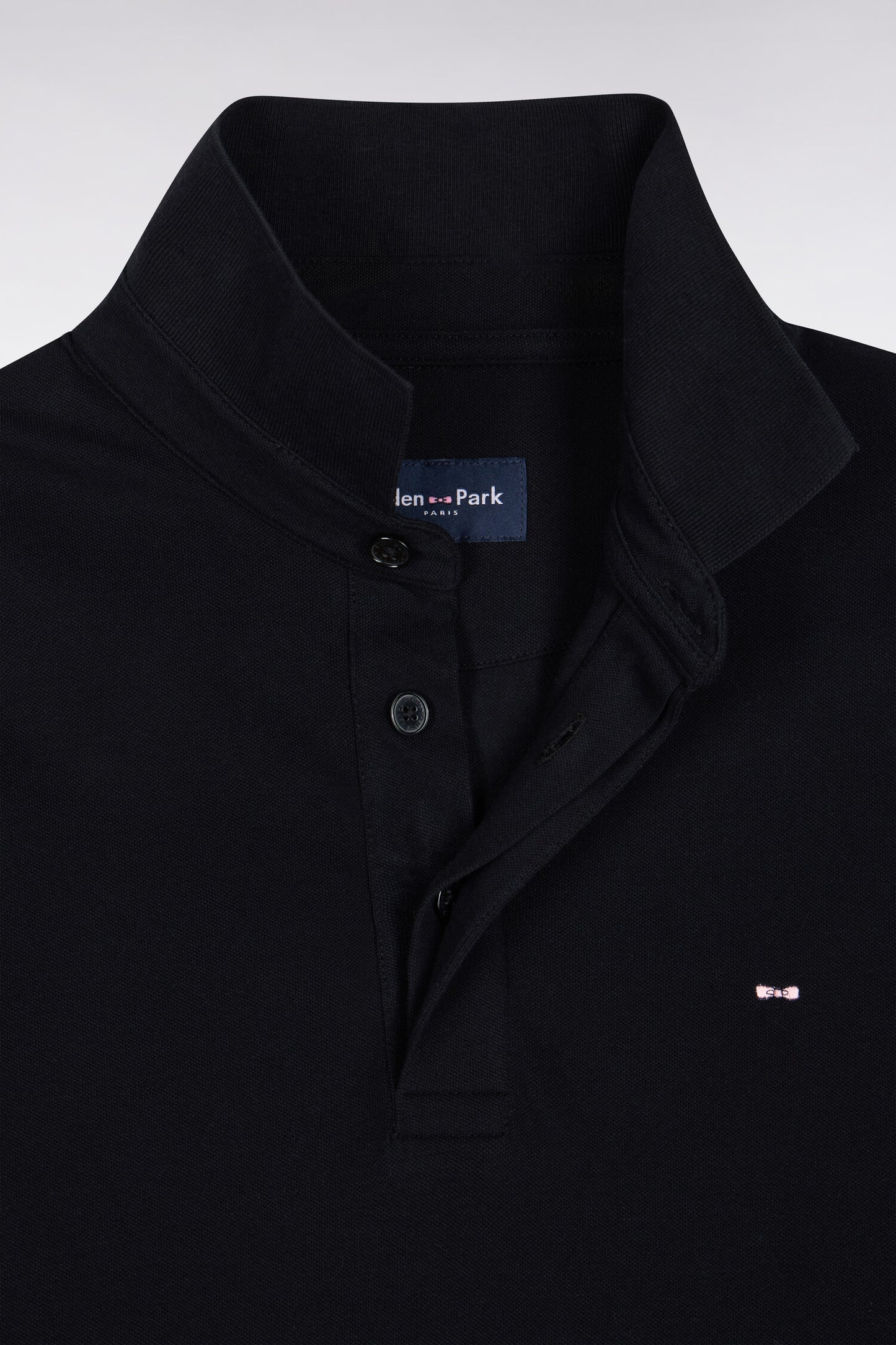 Polo manches longues en coton stretch noir coupe ajustée