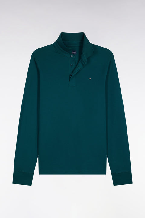 Polo manches longues en coton stretch vert coupe ajustée - Image 2