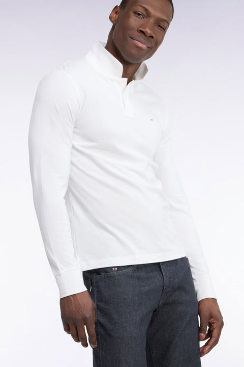 Polo manches longues en coton Pima blanc coupe droite - Image 1