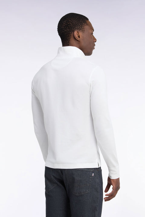 Polo manches longues en coton Pima blanc coupe droite - Image 3
