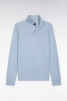 Long-sleeved polo shirt in sky blue Pima cotton, straight cut