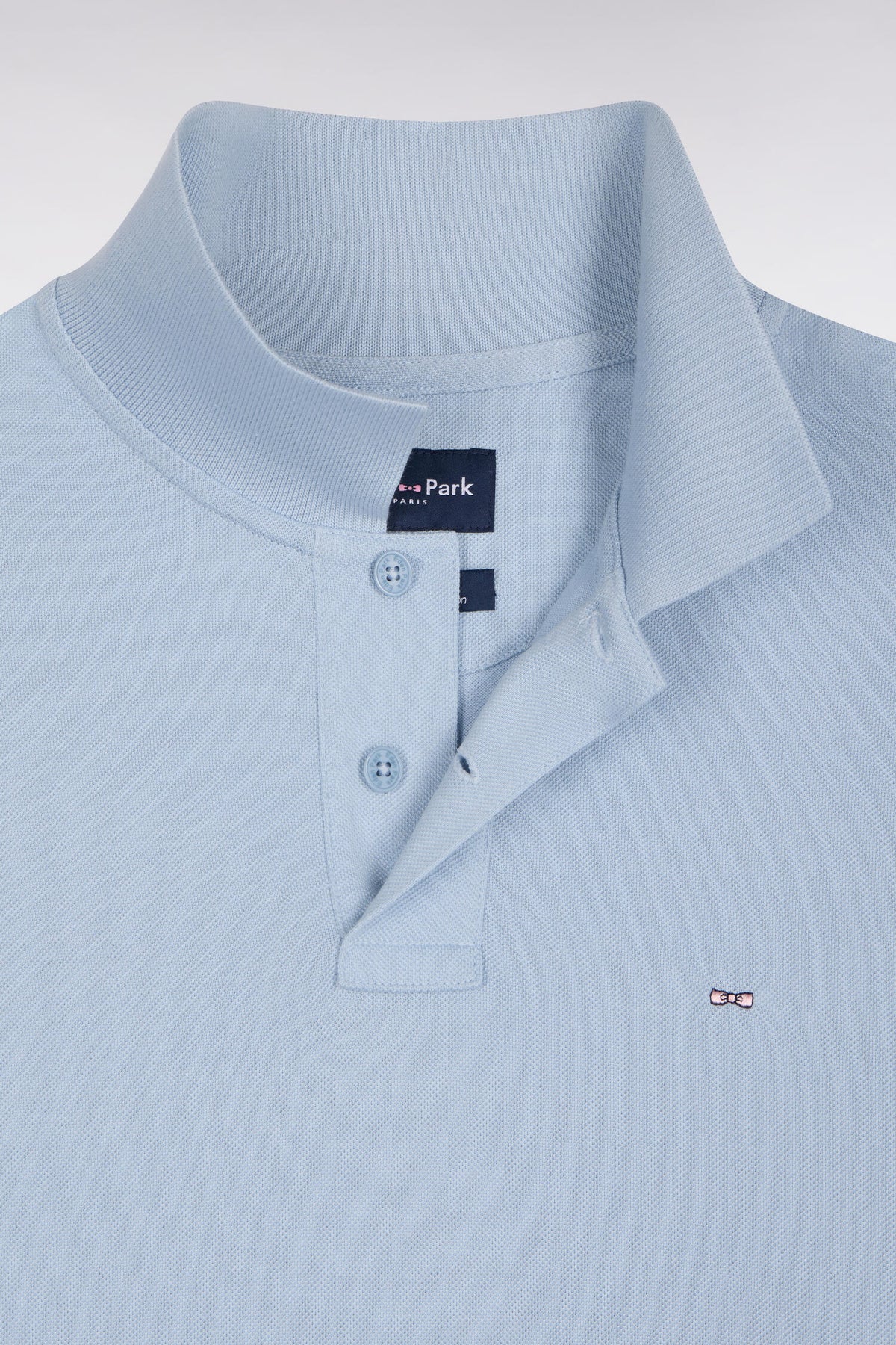 Long-sleeved polo shirt in sky blue Pima cotton, straight cut