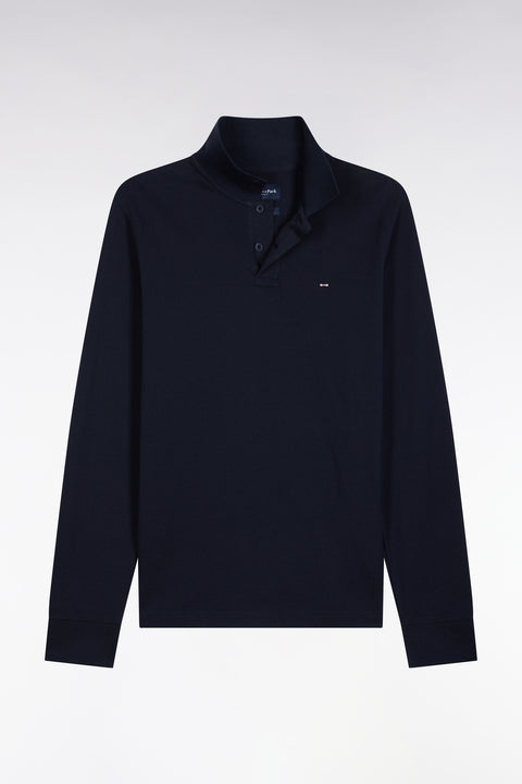 Polo manches longues en coton Pima bleu marinecoupe droite - Image 1