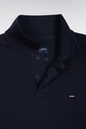 Long-sleeved polo shirt in navy blue Pima cotton, straight cut