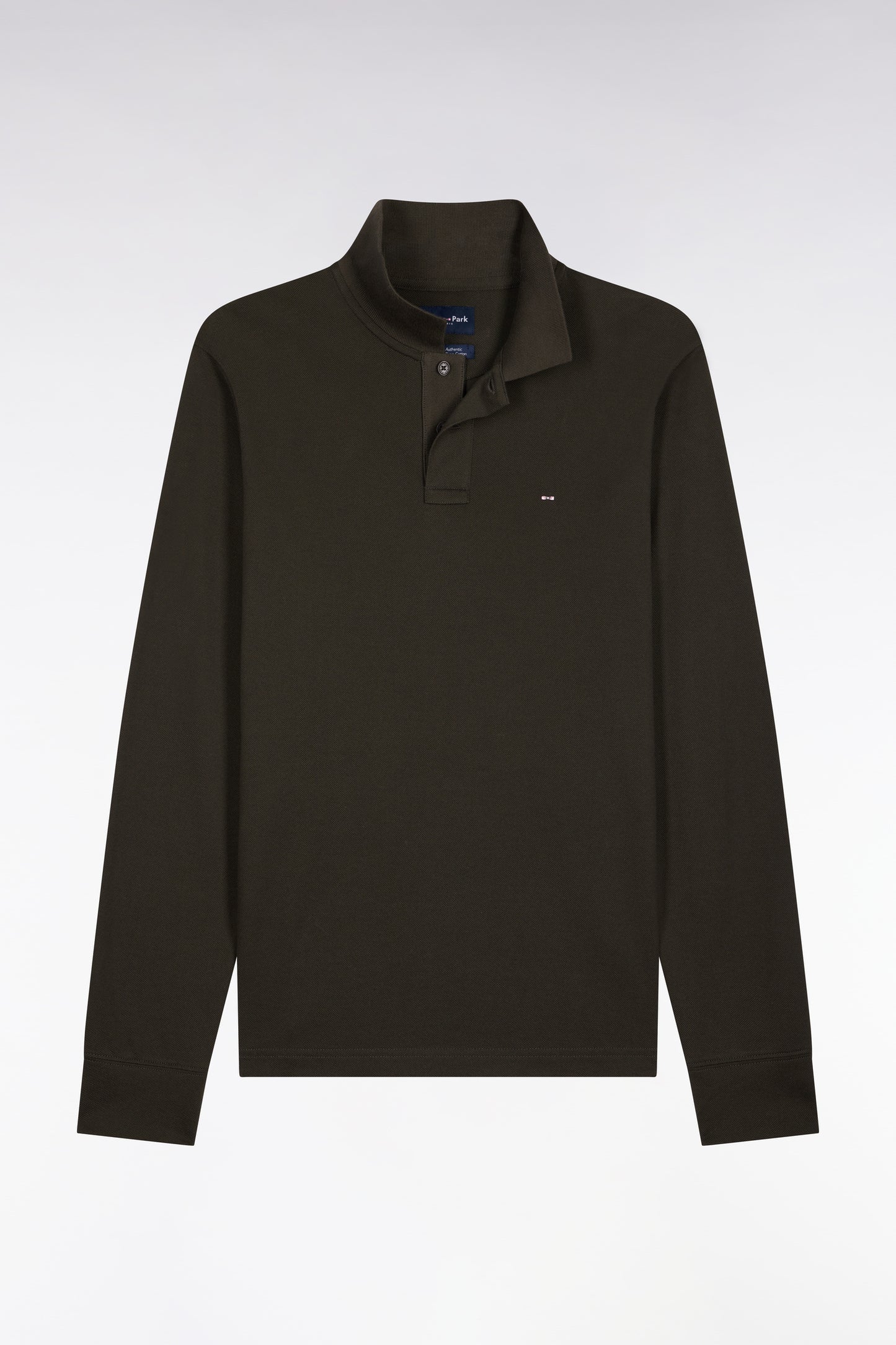 Polo manches longues en coton Pima kaki coupe droite
