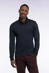 Long-sleeved black Pima cotton straight-cut polo shirt