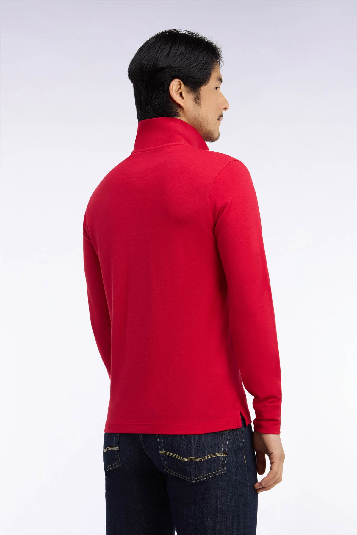 Long-sleeved straight-cut red Pima cotton polo shirt