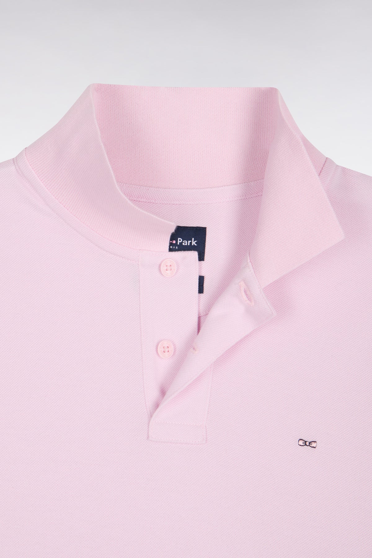 Long-sleeved straight-cut pink Pima cotton polo shirt