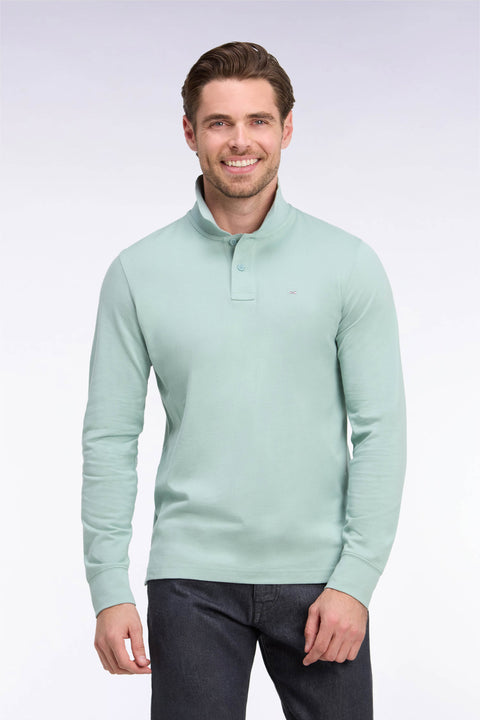 Green Pima cotton long-sleeved straight-cut polo shirt - Image 3