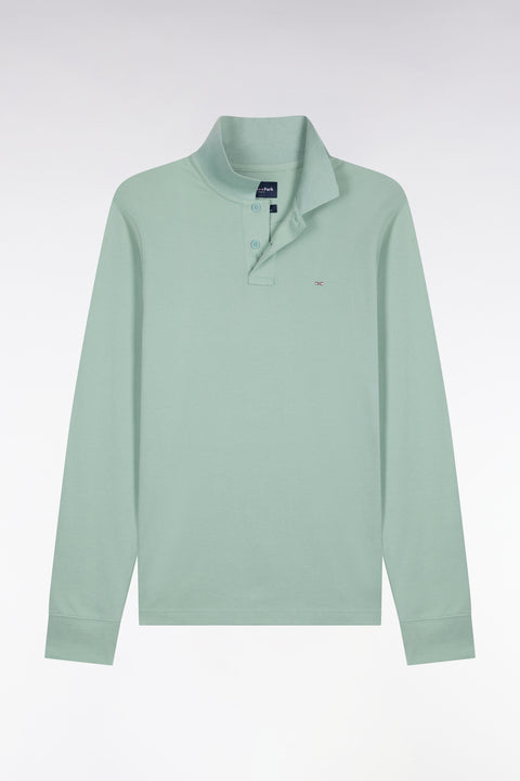 Green Pima cotton long-sleeved straight-cut polo shirt - Image 2
