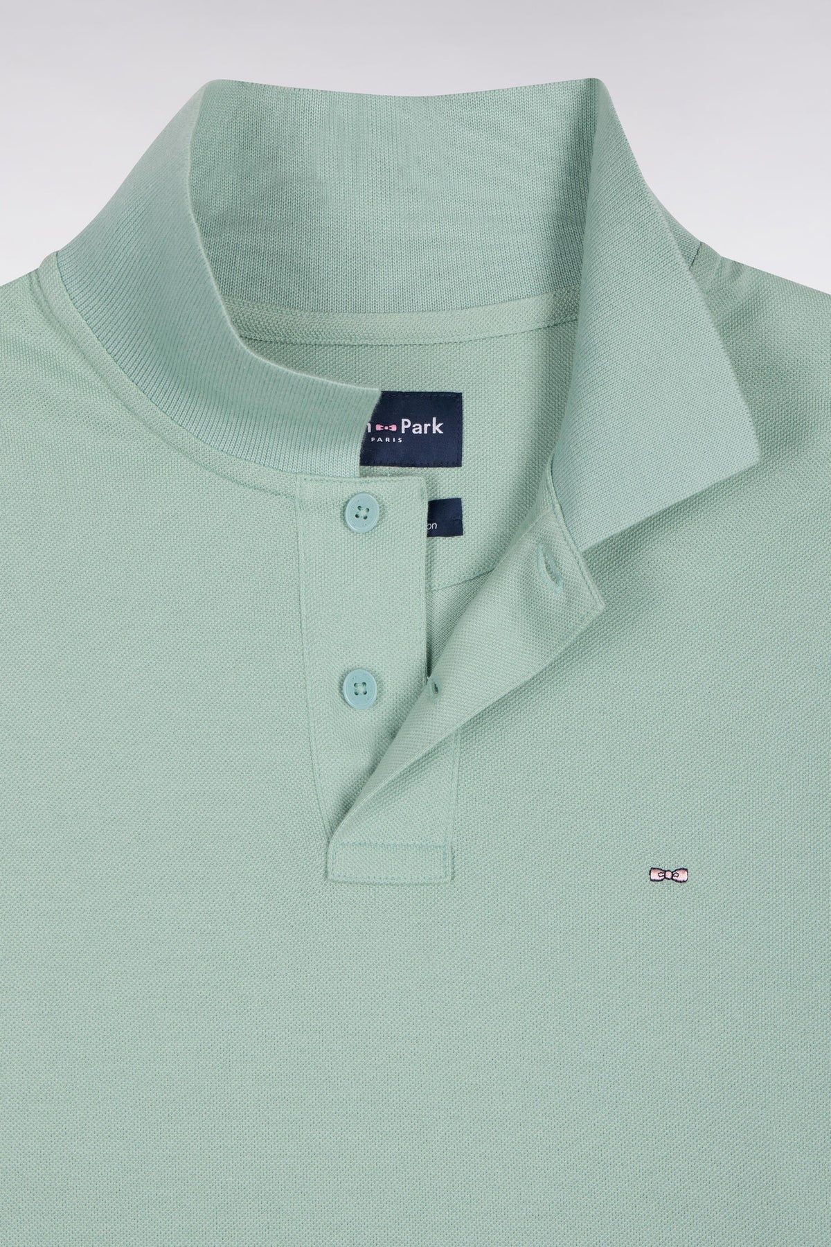 Green Pima cotton long-sleeved straight-cut polo shirt