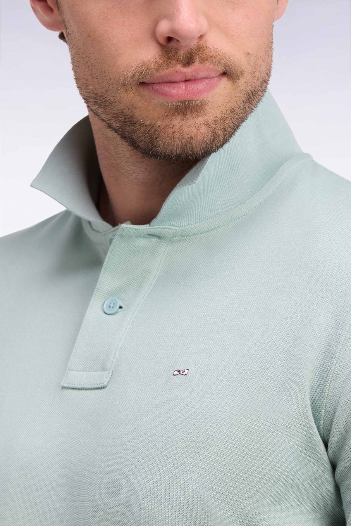 Green Pima cotton long-sleeved straight-cut polo shirt