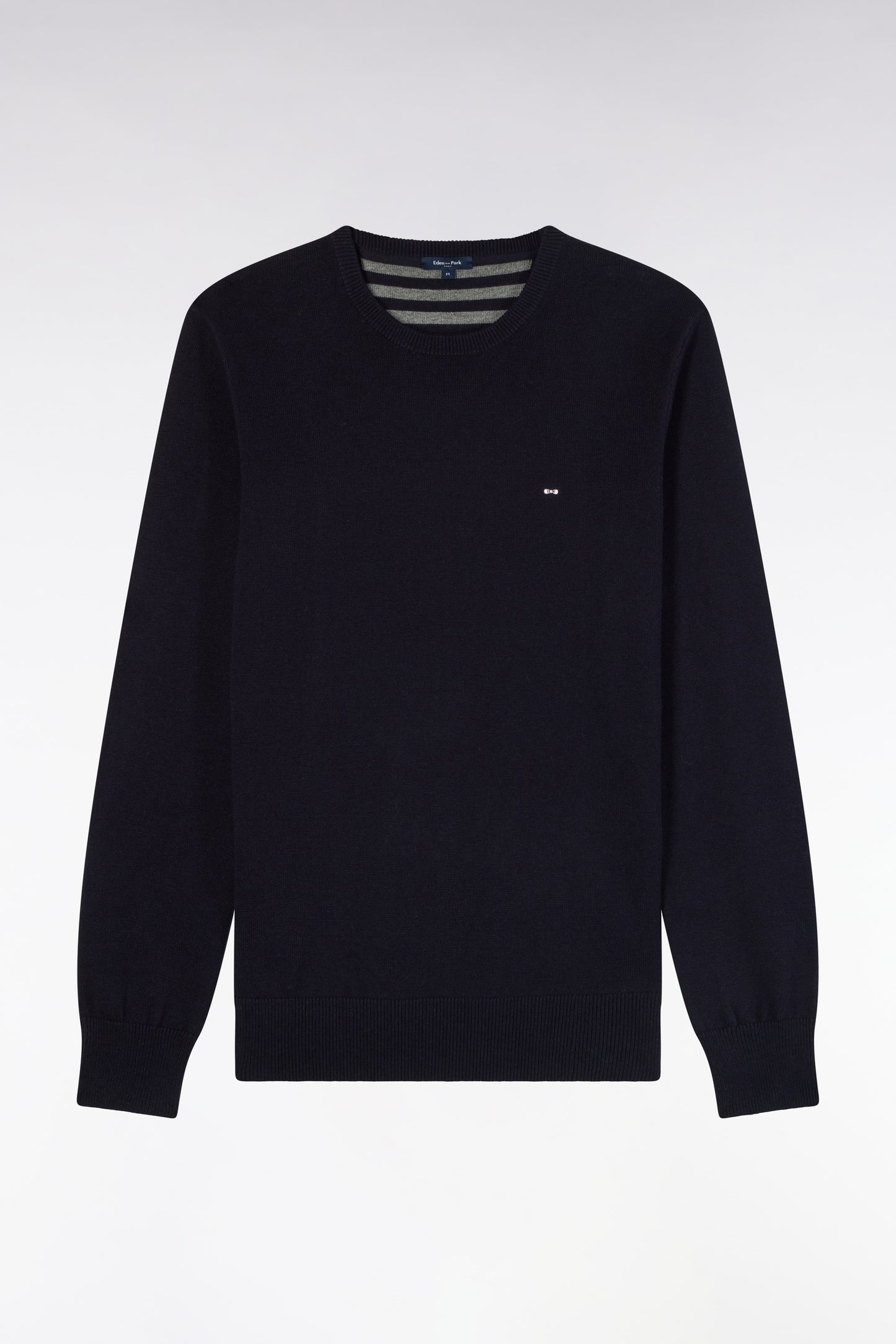 Pull col rond en laine et coton marine coupe droite