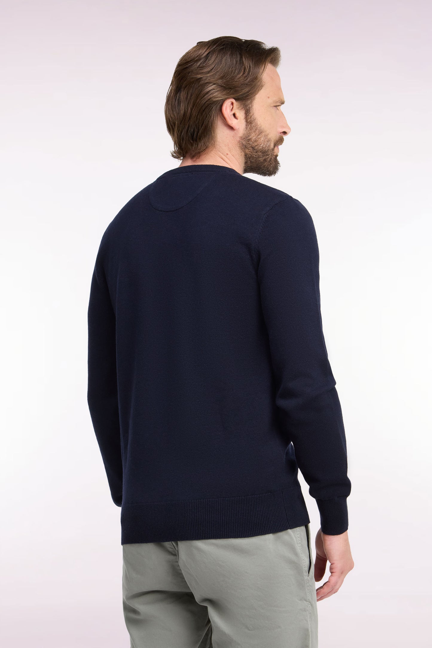 Pull col rond en laine et coton marine coupe droite