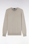 Gray wool and cotton round-neck straight-cut sweater