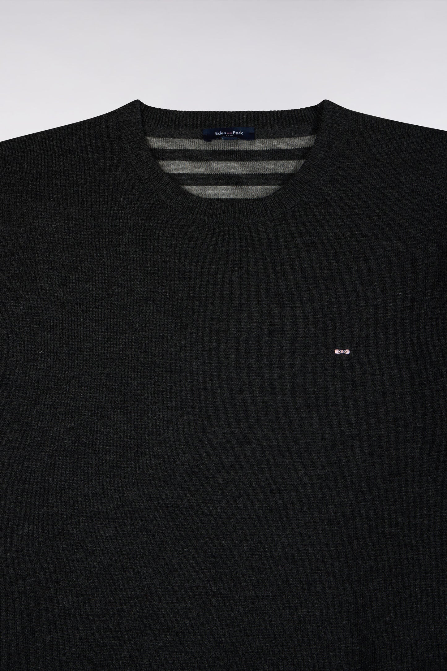 Pull col rond en laine et coton gris anthracite coupe droite