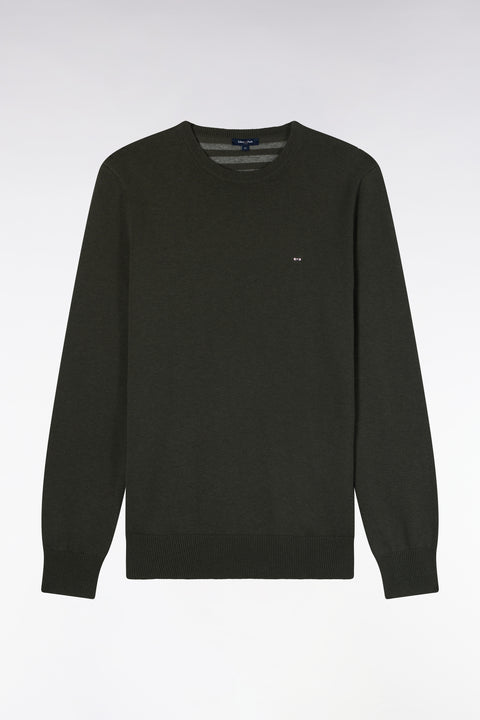 Round-neck straight-cut khaki wool and cotton sweater - Image 2