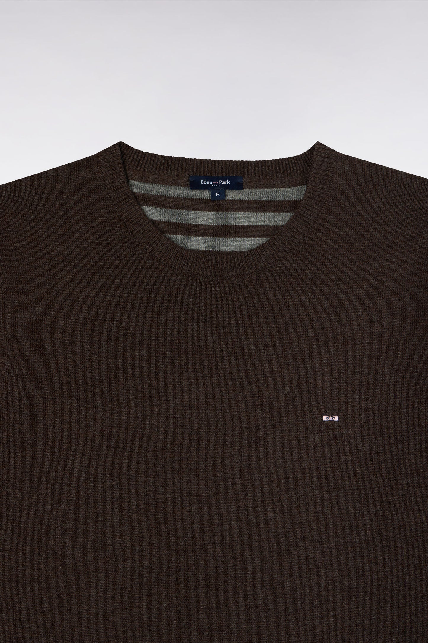 Pull col rond en laine et coton marron coupe droite